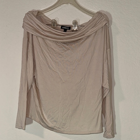 Express Tops - Express Off-Shoulder Draped Long Sleeve Top – Size S, Blush Nude, NWT
